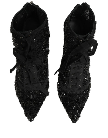 Dolce & Gabbana Black Embellished Mesh Ankle Boots