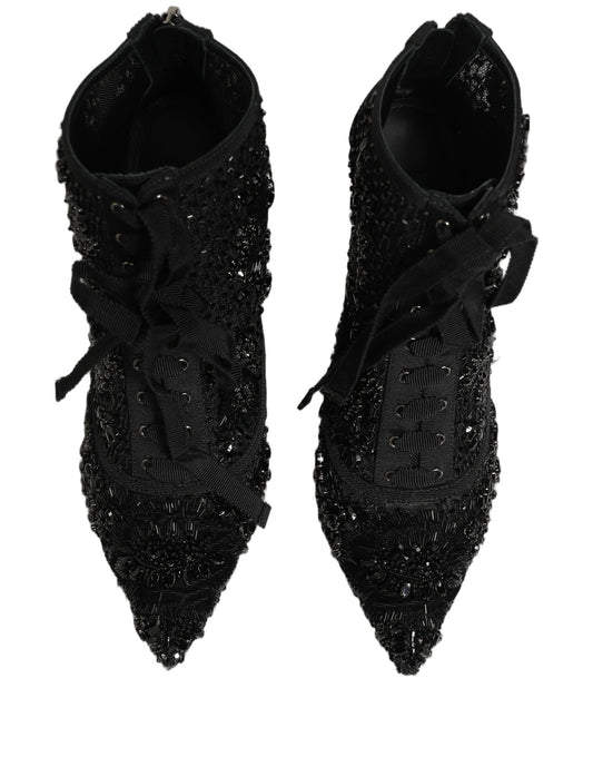 Dolce & Gabbana Black Embellished Mesh Ankle Boots