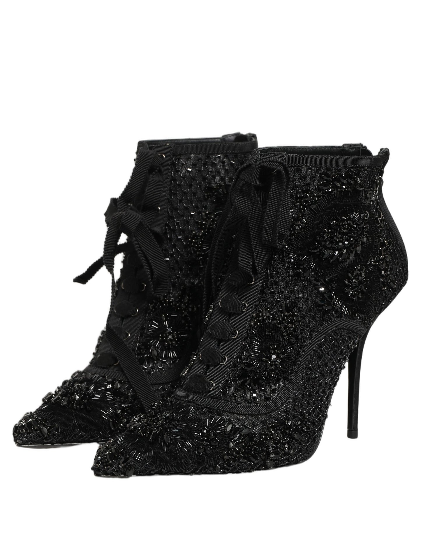Dolce & Gabbana Black Embellished Mesh Ankle Boots