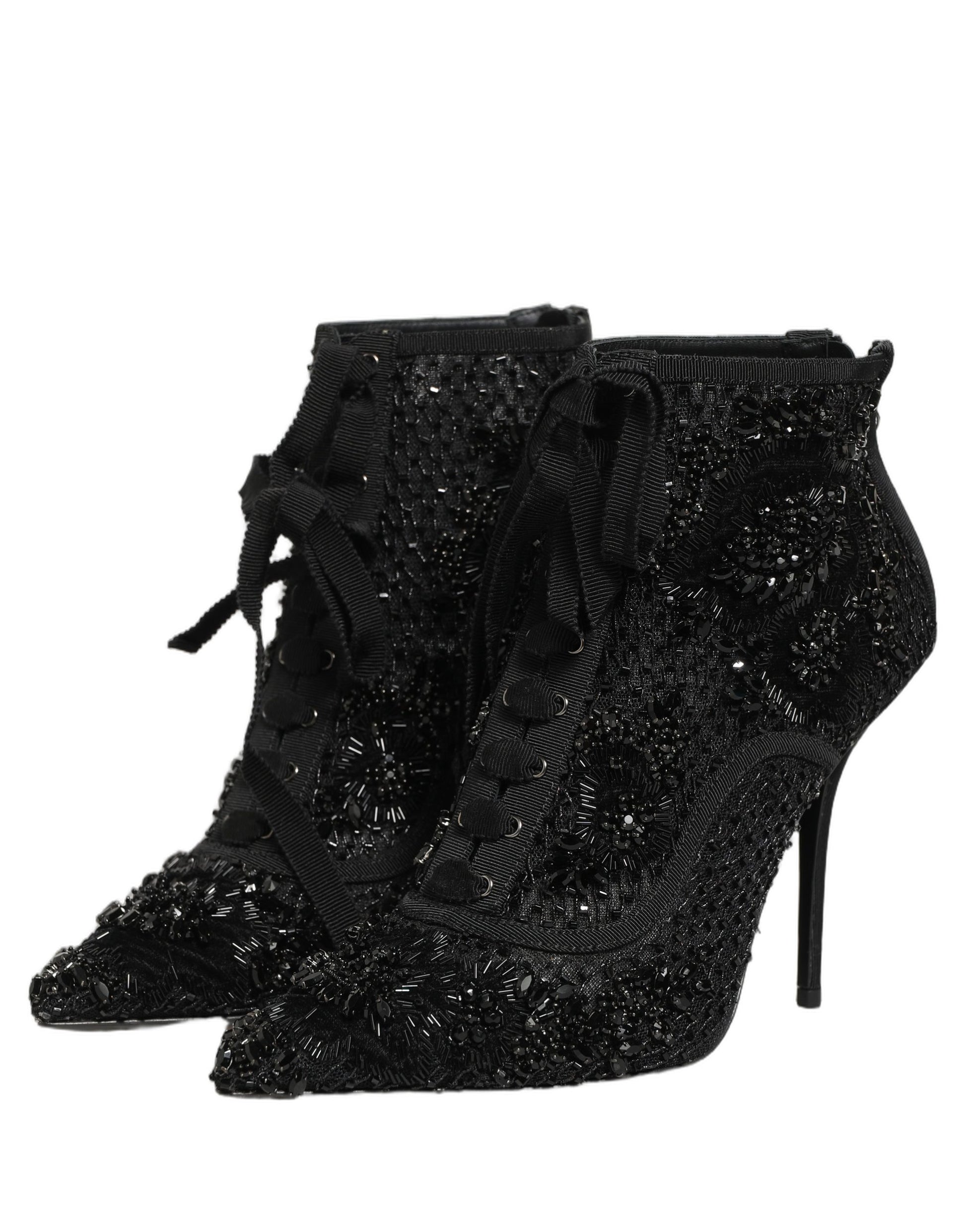 Dolce & Gabbana Black Embellished Mesh Ankle Boots