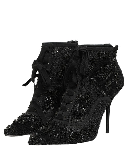 Dolce & Gabbana Black Embellished Mesh Ankle Boots