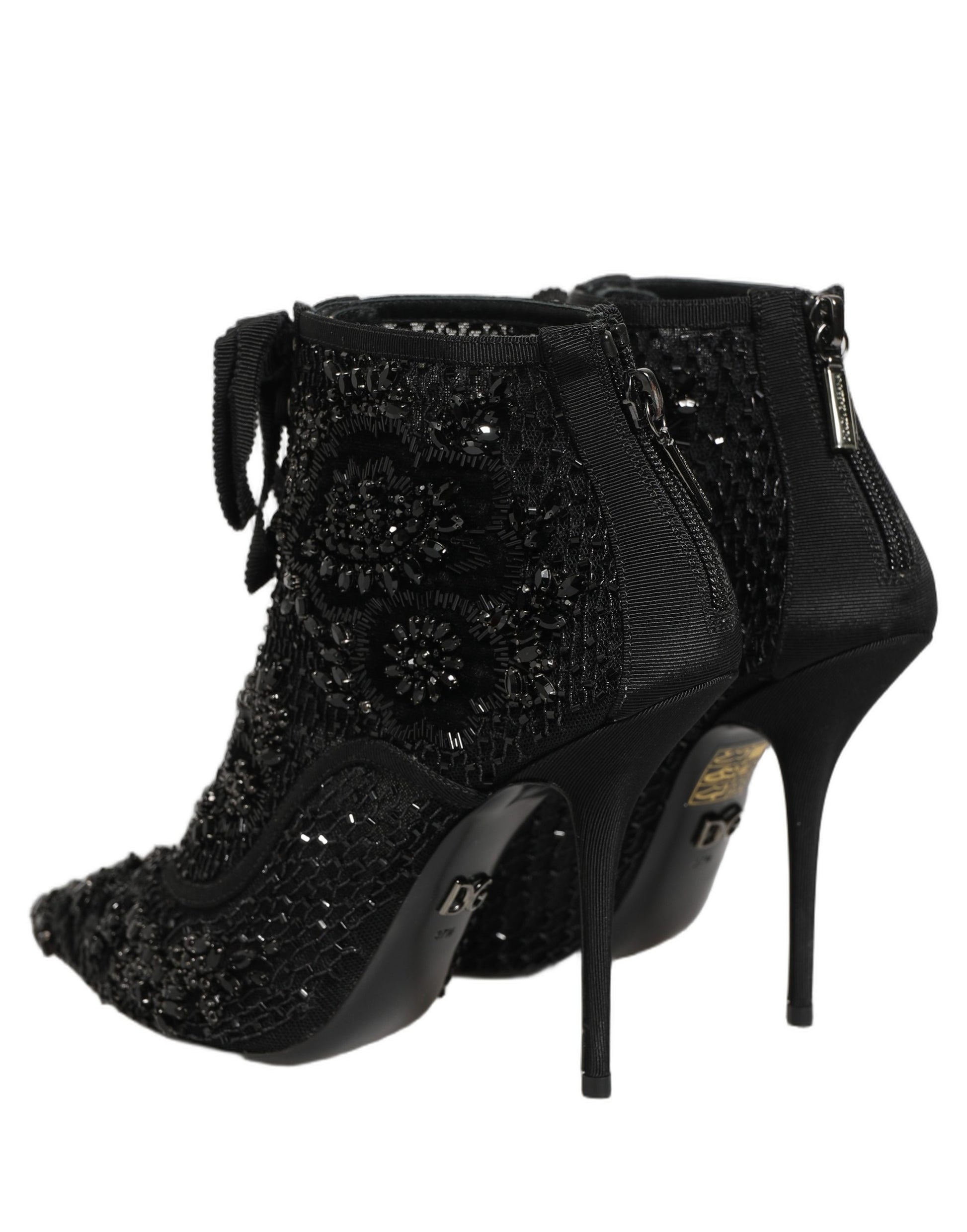 Dolce & Gabbana Black Embellished Mesh Ankle Boots