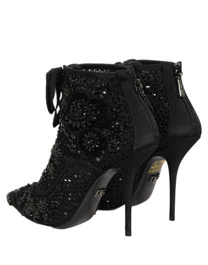Dolce & Gabbana Black Embellished Mesh Ankle Boots