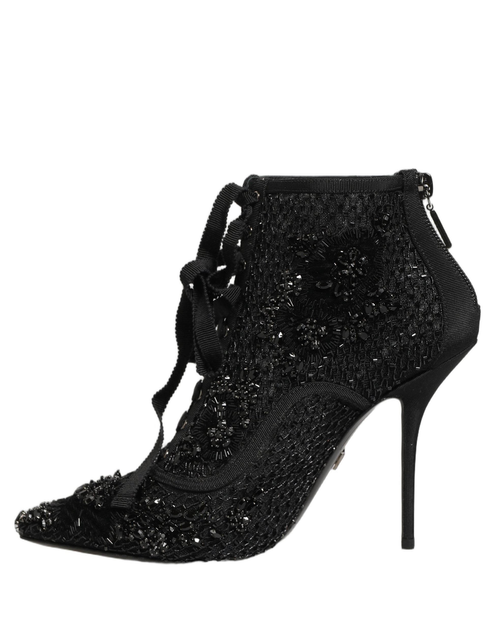 Dolce & Gabbana Black Embellished Mesh Ankle Boots