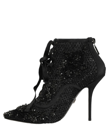 Dolce & Gabbana Black Embellished Mesh Ankle Boots