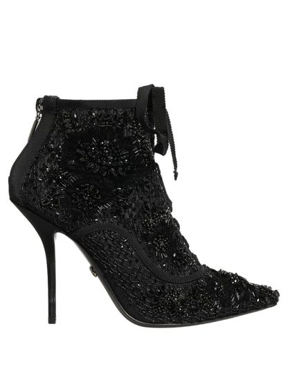 Dolce & Gabbana Black Embellished Mesh Ankle Boots