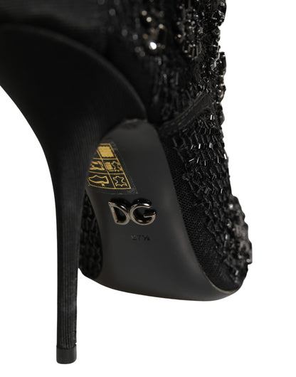 Dolce & Gabbana Black Embellished Mesh Ankle Boots