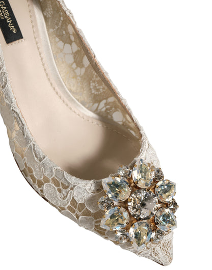 Dolce & Gabbana White Taormina Lace Crystal Pumps Shoes