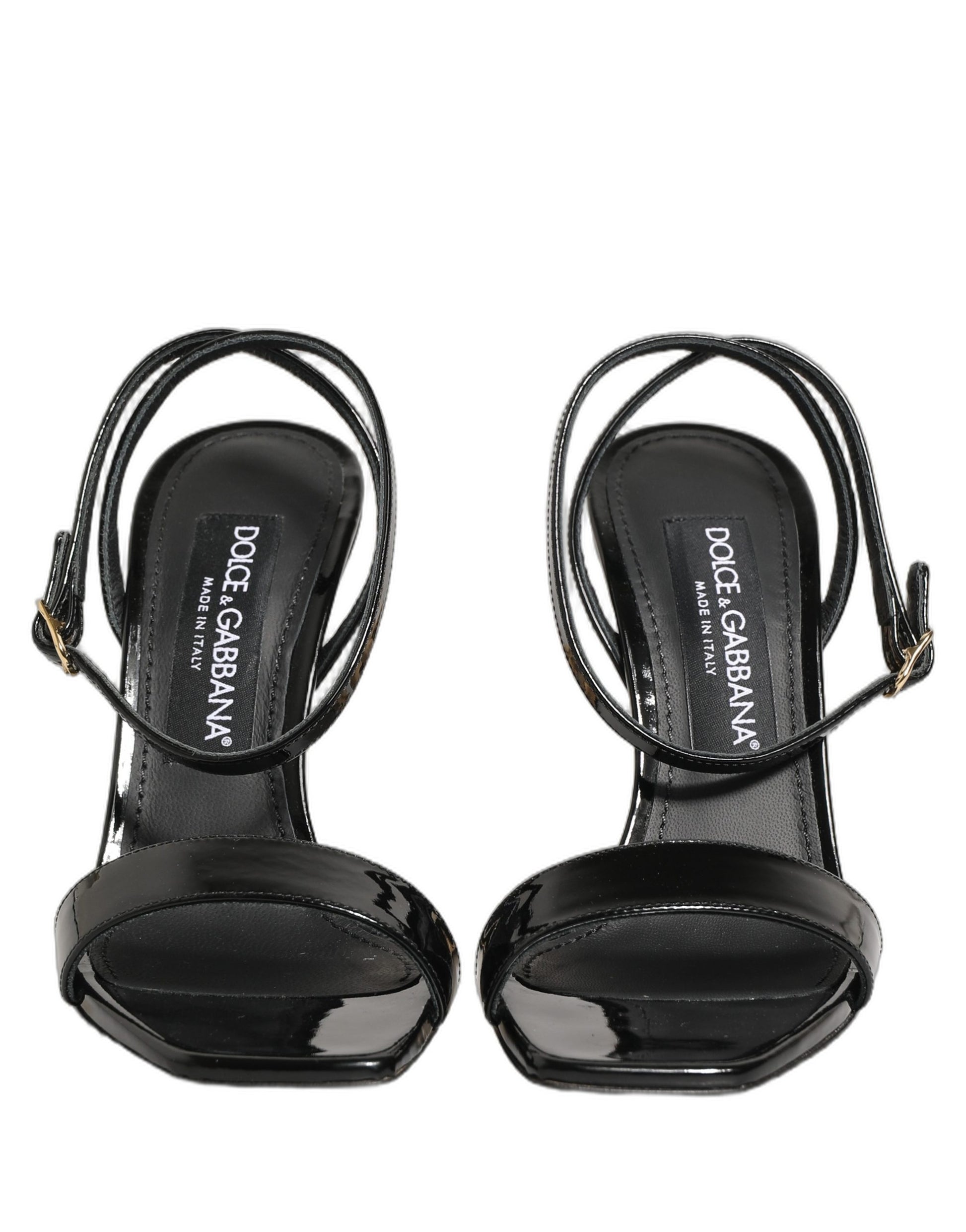 Dolce & Gabbana Black Leather Ankle Strap Heels Sandals Shoes