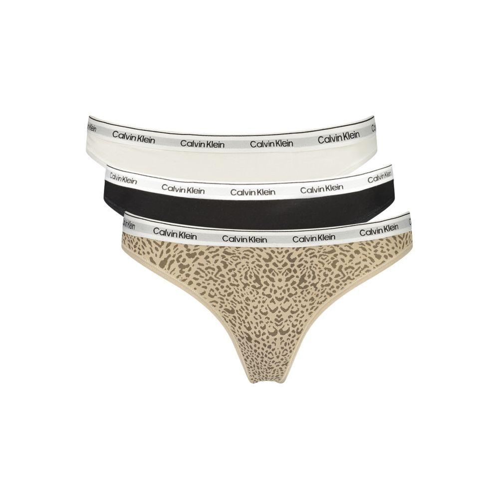 Calvin Klein Black Cotton Briefs - Tri-Pack Thong Bottoms in White, Black, and Pattern