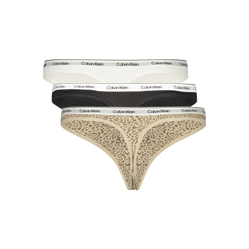 Calvin Klein Black Cotton Briefs - Tri-Pack Thong Bottoms in White, Black, and Pattern