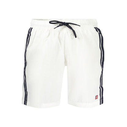 Norway 1963 White Swim Shorts with Drawstring Waist and Pockets