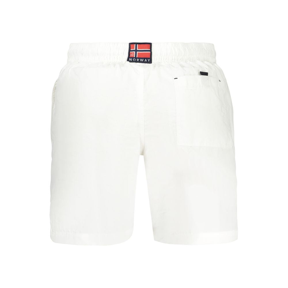 Norway 1963 White Swim Shorts with Drawstring Waist and Pockets