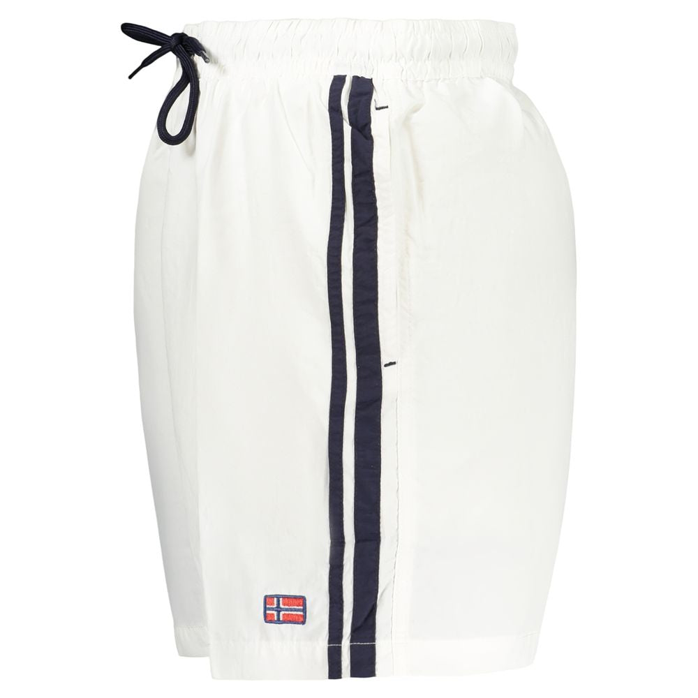 Norway 1963 White Swim Shorts with Drawstring Waist and Pockets
