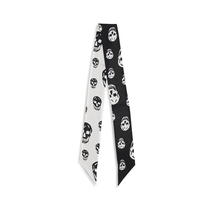 Alexander McQueen Black & White Skull Silk Ribbon Scarf