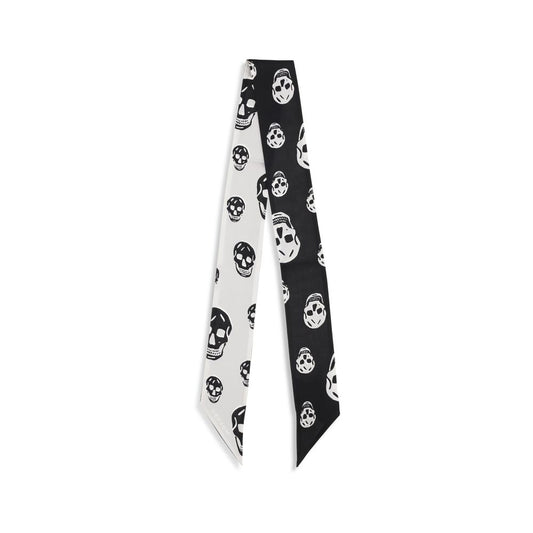 Alexander McQueen Black & White Skull Silk Ribbon Scarf