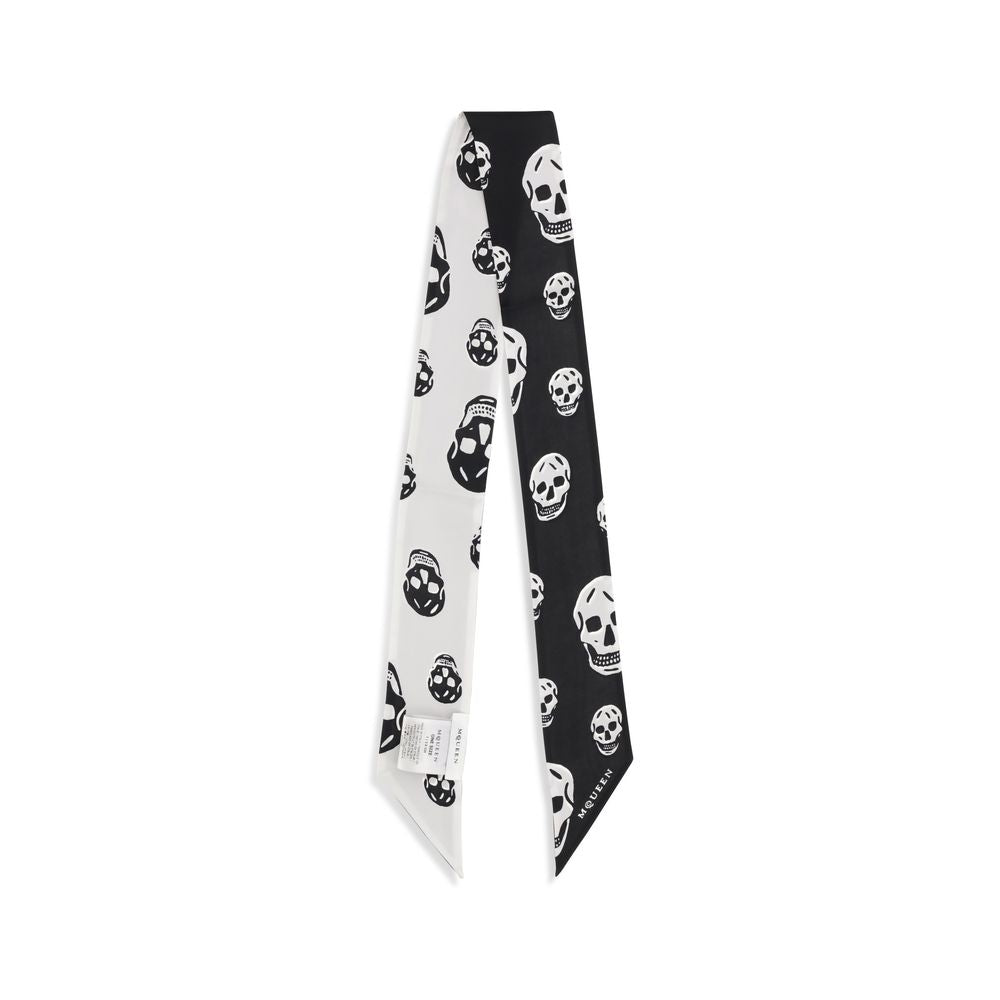 Alexander McQueen Black & White Skull Silk Ribbon Scarf