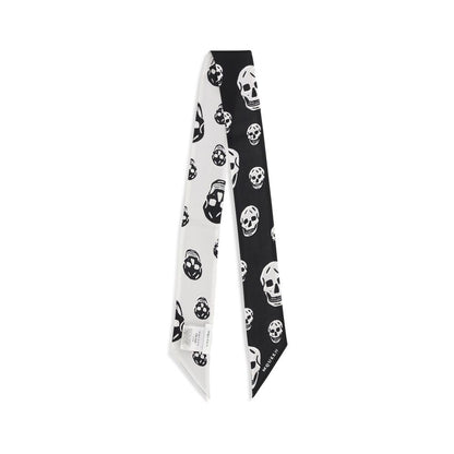 Alexander McQueen Black & White Skull Silk Ribbon Scarf
