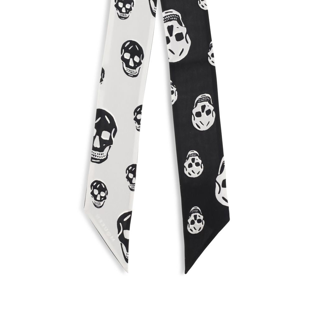 Alexander McQueen Black & White Skull Silk Ribbon Scarf