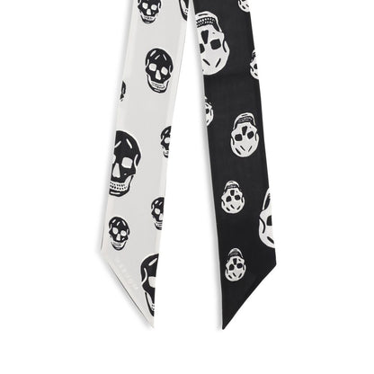 Alexander McQueen Black & White Skull Silk Ribbon Scarf
