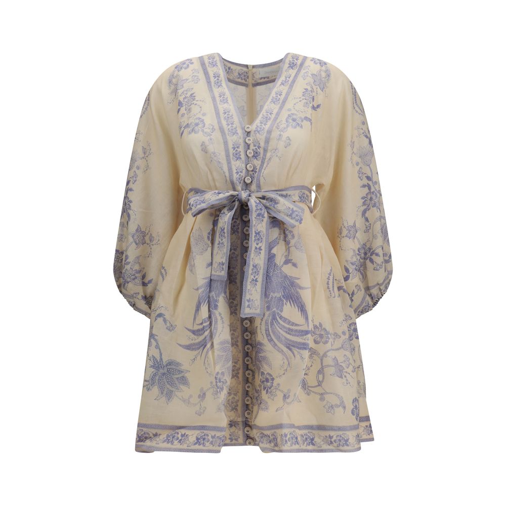 Zimmermann Indra Plunge Mini Dress - Multicolor Linen