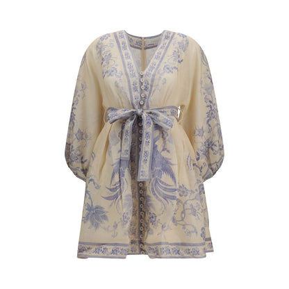 Zimmermann Indra Plunge Mini Dress - Multicolor Linen