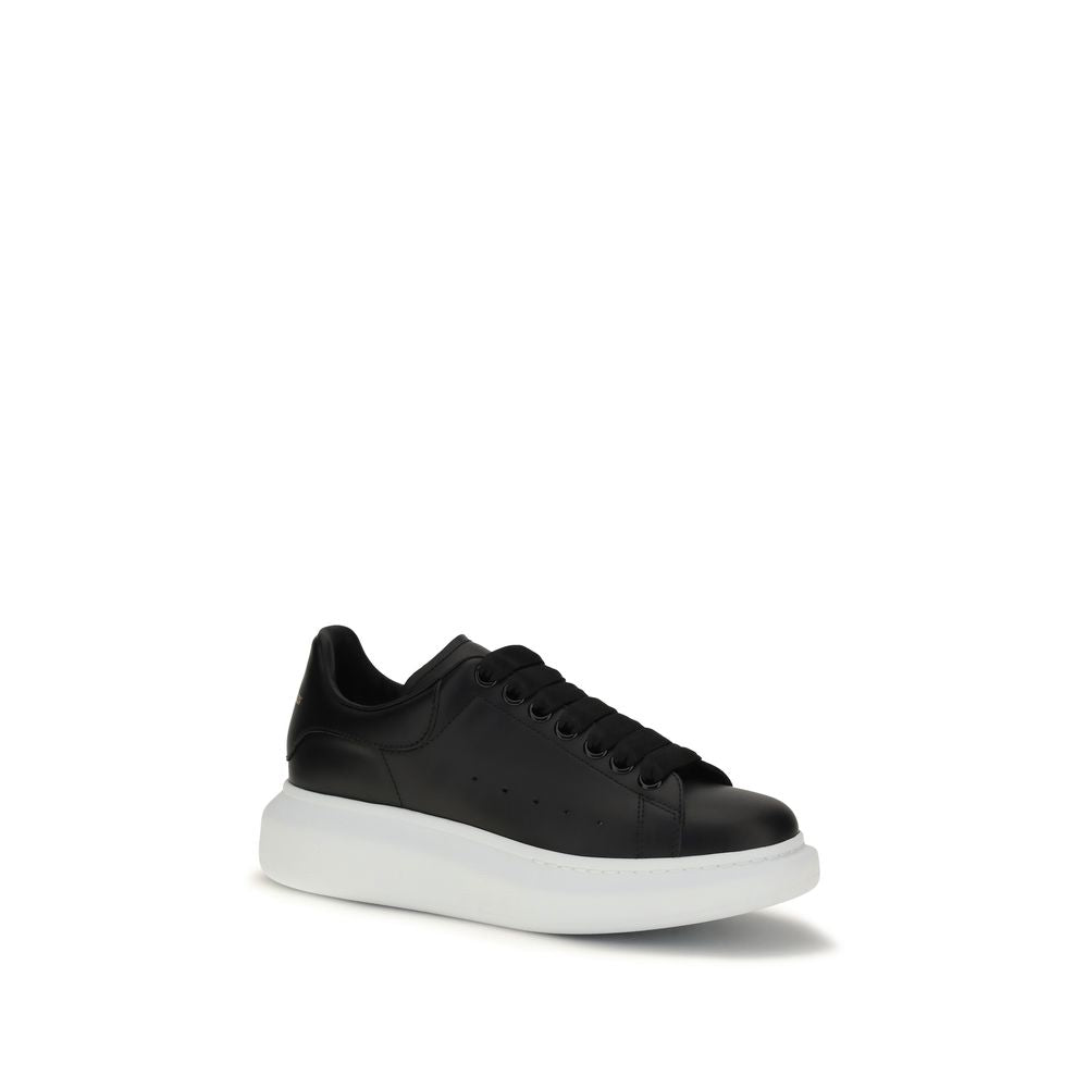 Alexander McQueen Black Calf Leather Oversized Platform Sneakers with White Sole