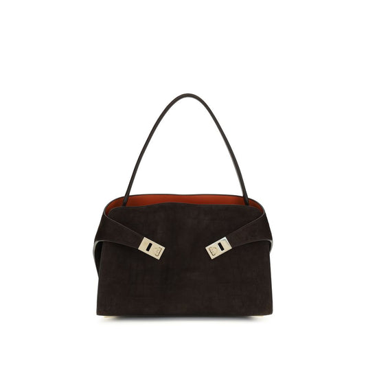 Ferragamo Brown Calf Leather Bos Taurus Hug Soft Shoulder Bag