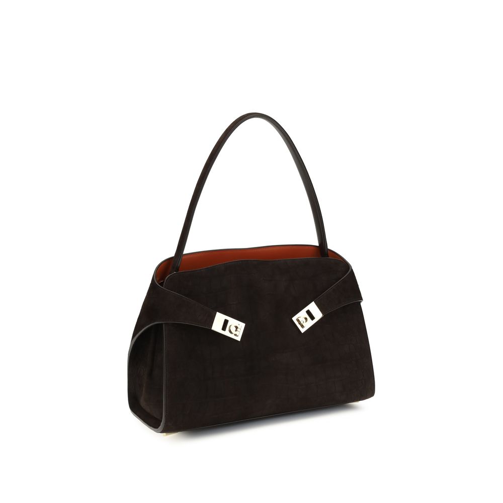 Ferragamo Brown Calf Leather Bos Taurus Hug Soft Shoulder Bag