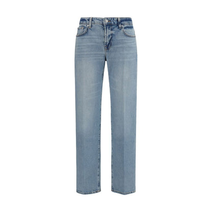 7FOR Blue Cotton Straight-Leg Jeans for Women
