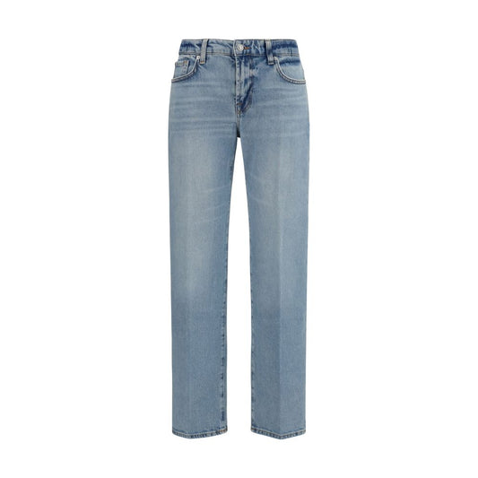 7FOR Blue Cotton Straight-Leg Jeans for Women