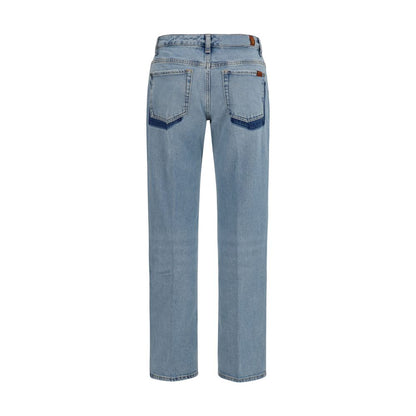 7FOR Blue Cotton Straight-Leg Jeans for Women