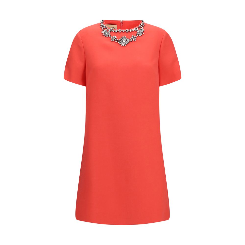 Valentino Coral Embroidered Crepe Couture Mini Dress