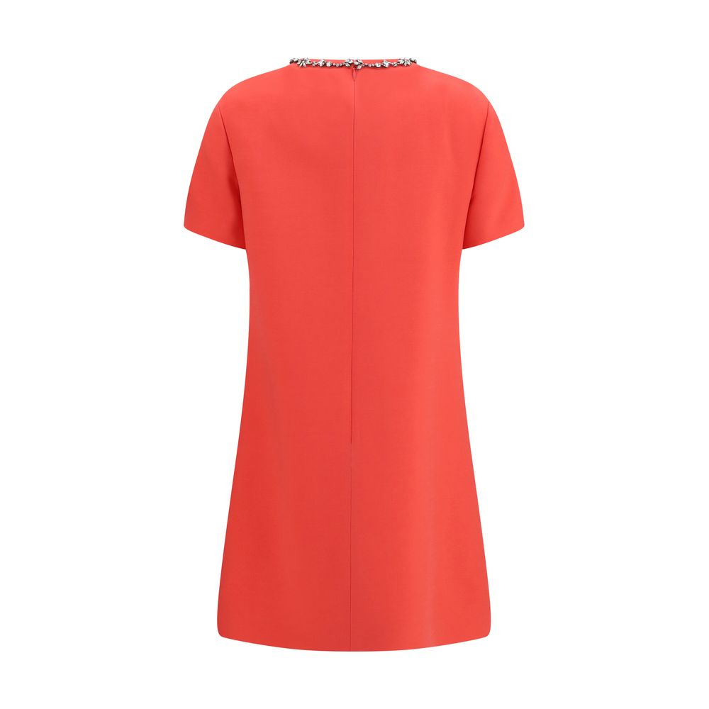Valentino Coral Embroidered Crepe Couture Mini Dress