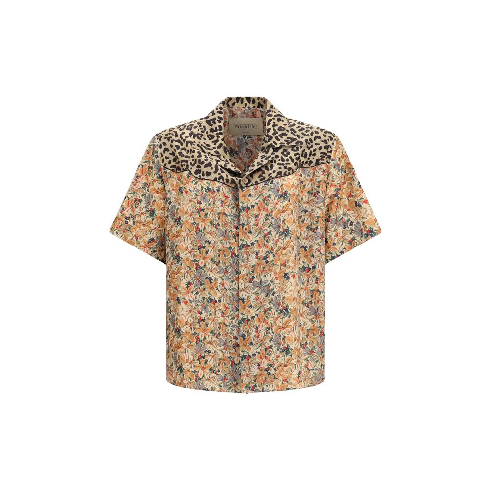 Valentino Floral & Leopard Pattern Silk Bowling Shirt
