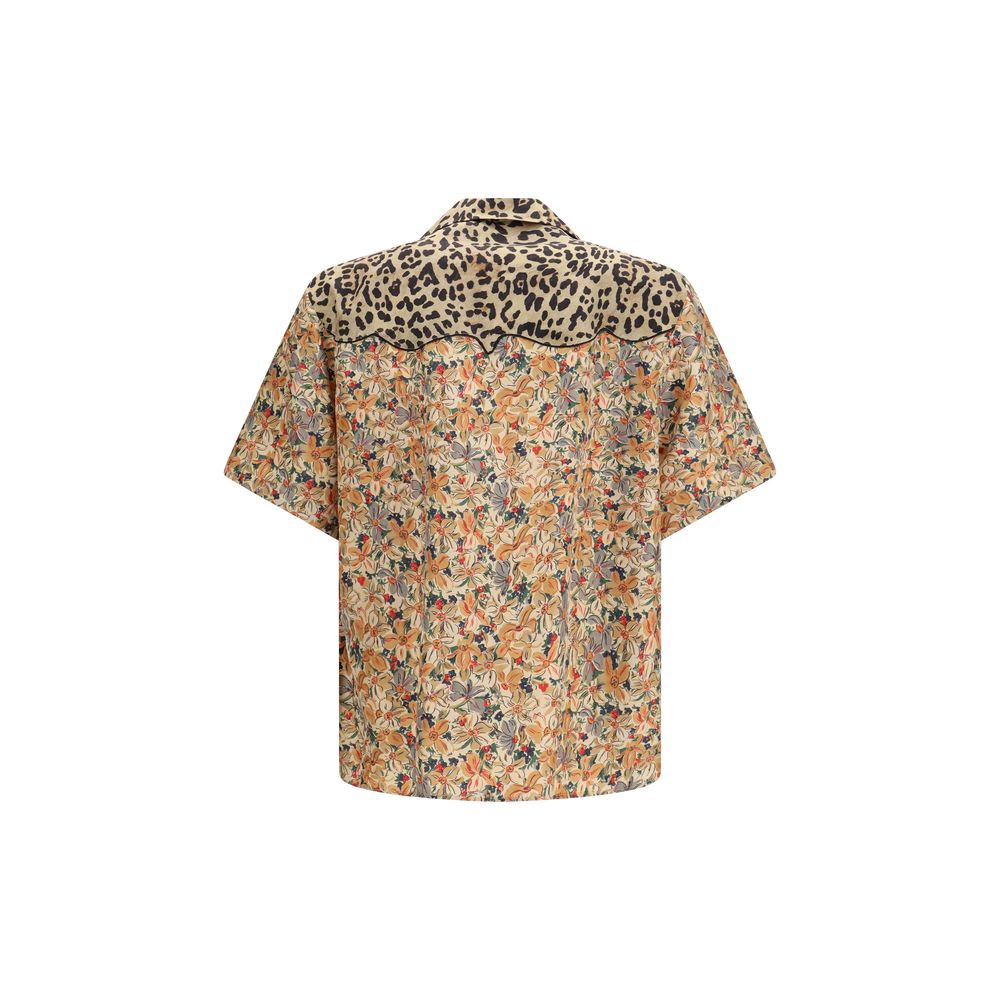 Valentino Floral & Leopard Pattern Silk Bowling Shirt