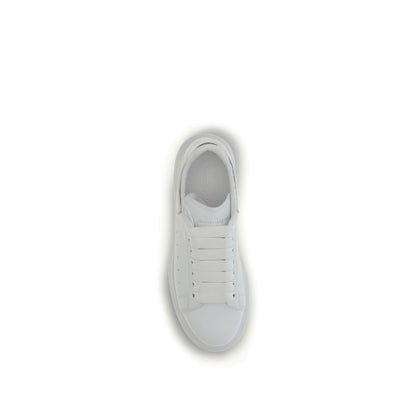 Alexander McQueen White Oversized Leather Low Sneakers with Silver Croc Effect Heel Detail
