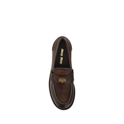 Miu Miu Brown Leather Slip-On Loafers