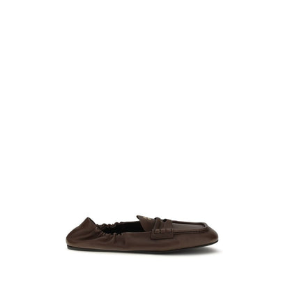 Miu Miu Brown Lamb Nappa Leather Ruches Slip-On Loafers