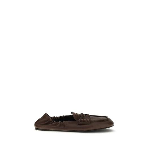 Miu Miu Brown Lamb Nappa Leather Ruches Slip-On Loafers