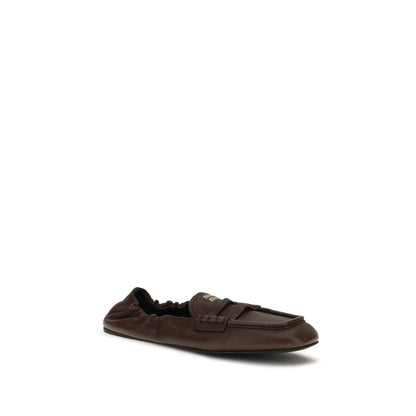 Miu Miu Brown Lamb Nappa Leather Ruches Slip-On Loafers