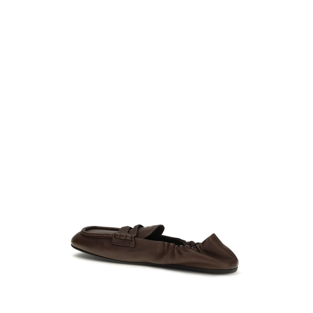 Miu Miu Brown Lamb Nappa Leather Ruches Slip-On Loafers