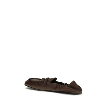 Miu Miu Brown Lamb Nappa Leather Ruches Slip-On Loafers