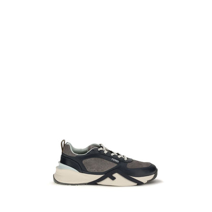 Fendi Multicolor Blue Pannelled Leather Flow Sneakers