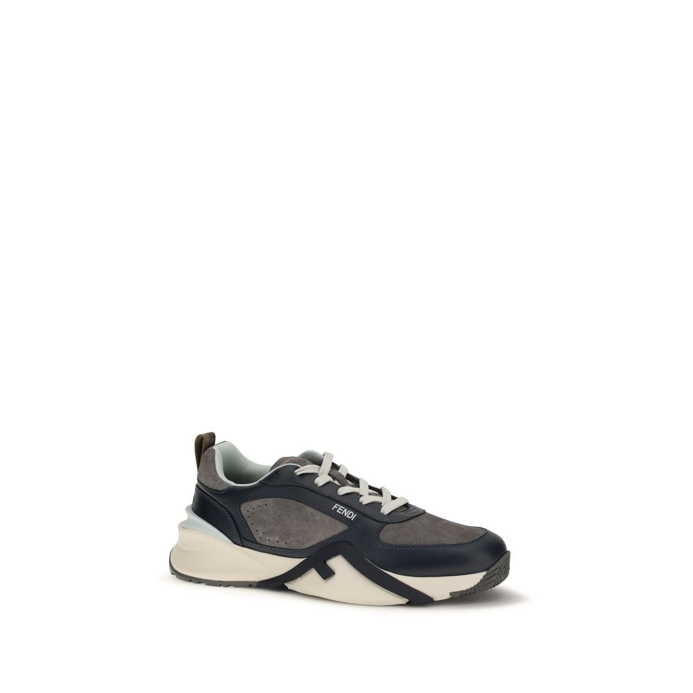 Fendi Multicolor Blue Pannelled Leather Flow Sneakers
