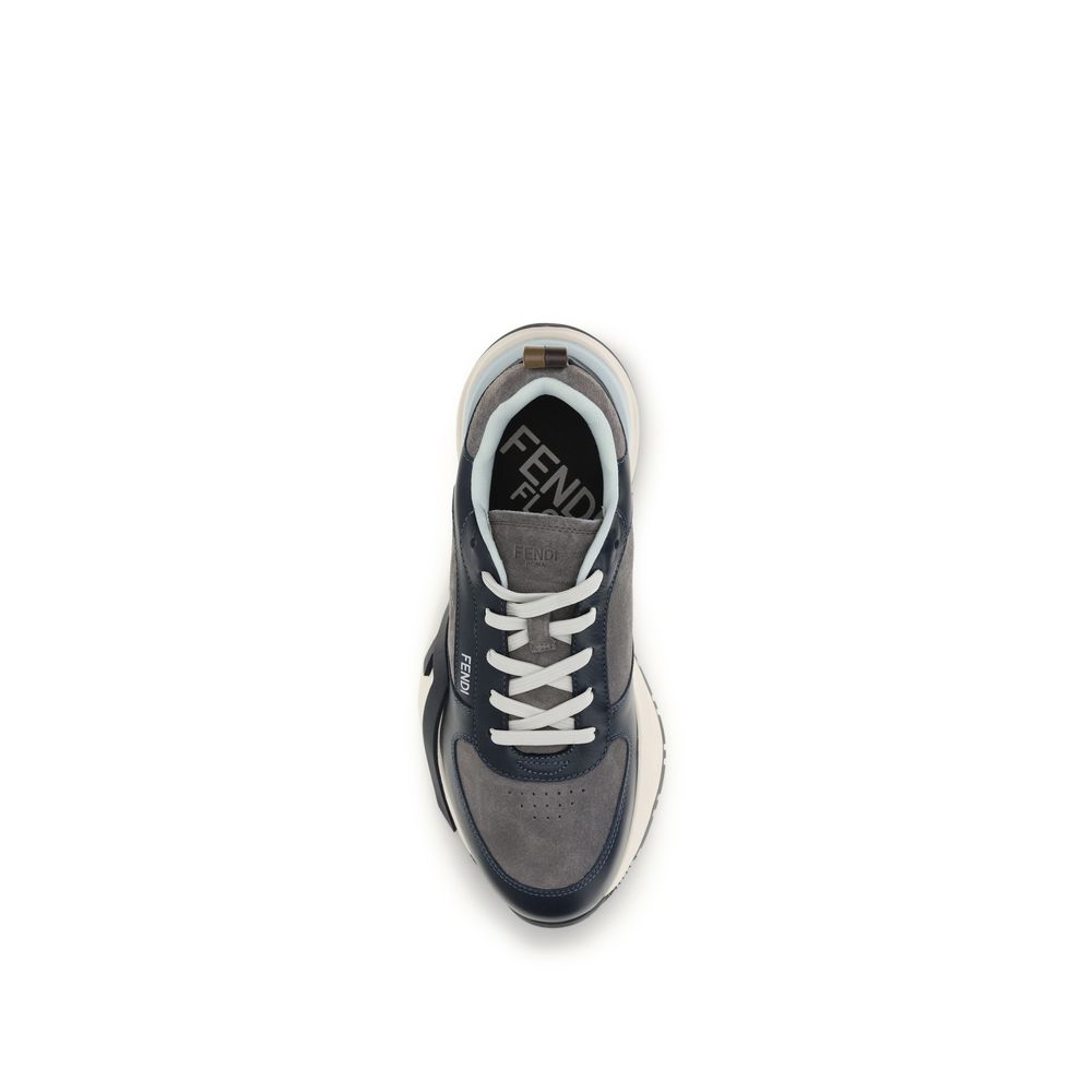 Fendi Multicolor Blue Pannelled Leather Flow Sneakers