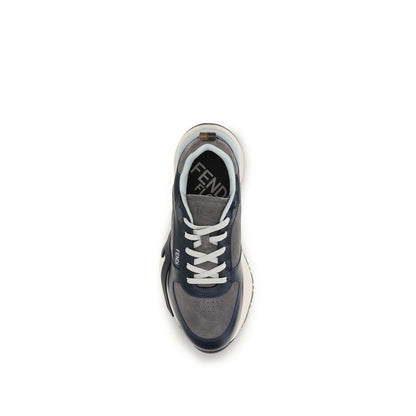 Fendi Multicolor Blue Pannelled Leather Flow Sneakers