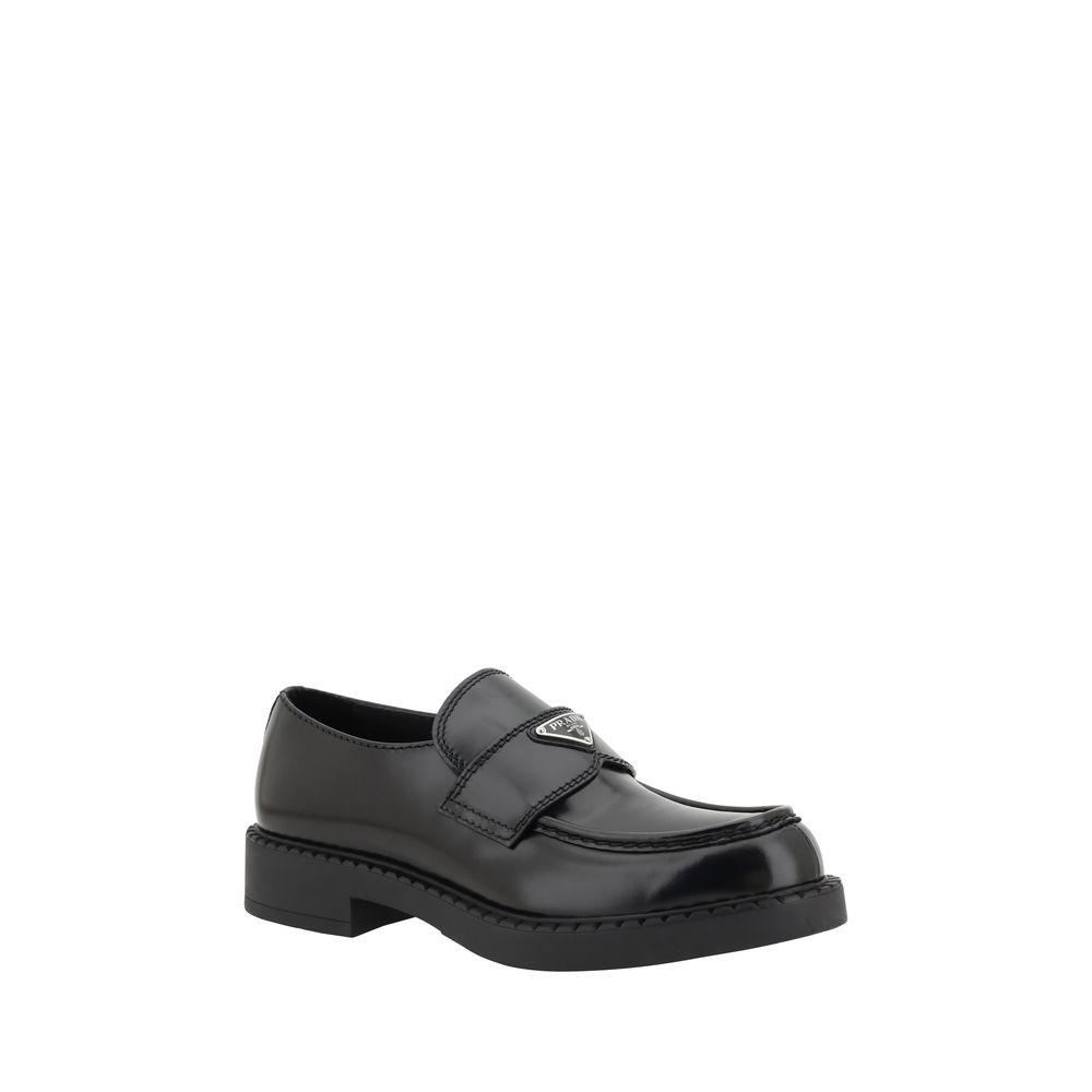 Prada Black Calf Leather Bos Taurus Platform Loafers for Men