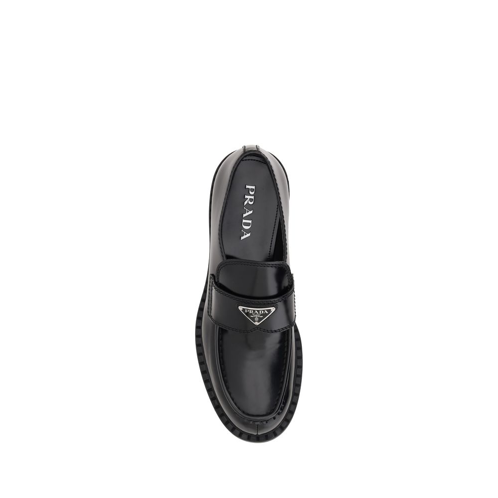 Prada Black Calf Leather Bos Taurus Platform Loafers for Men