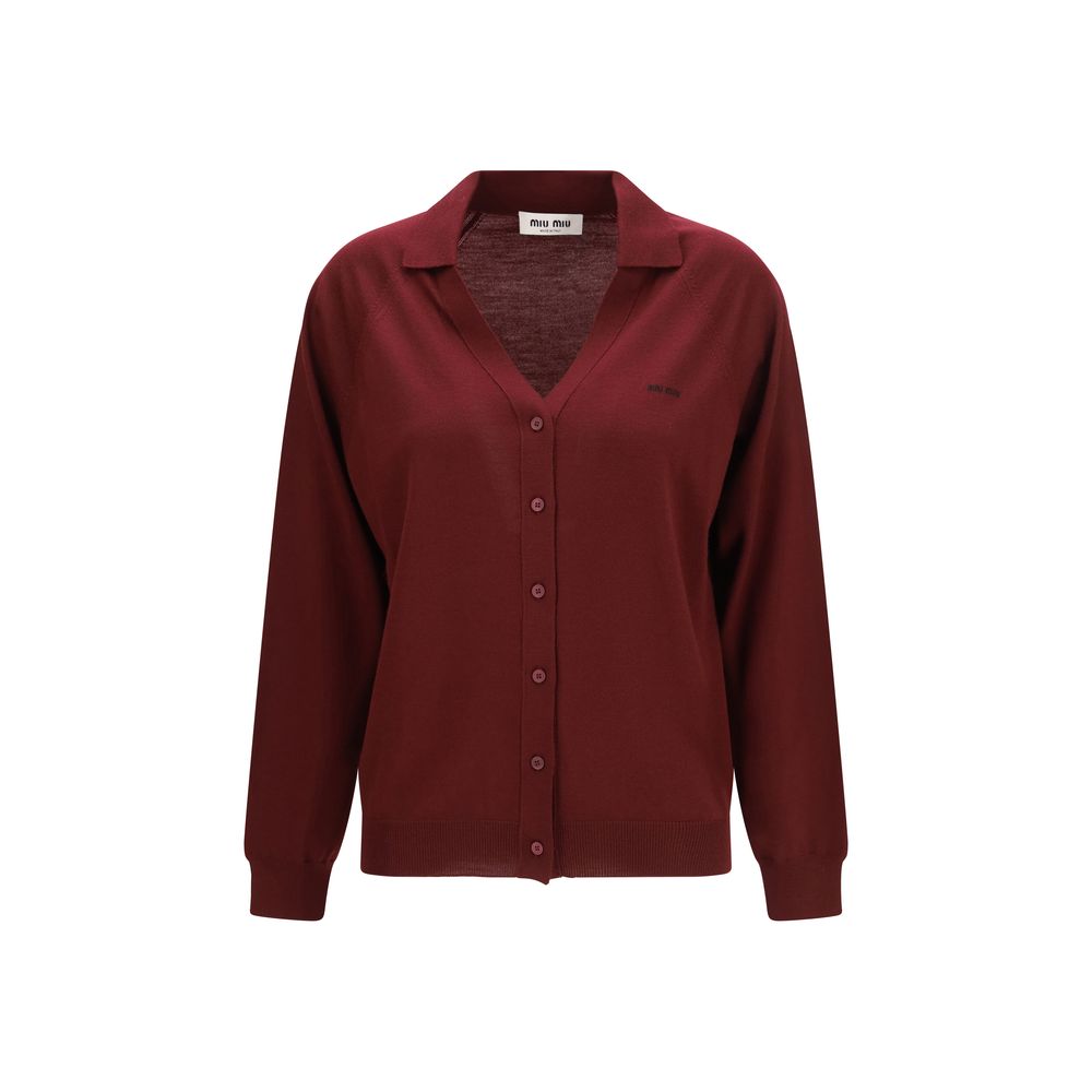 Miu Miu Bordeaux Virgin Wool Cardigan